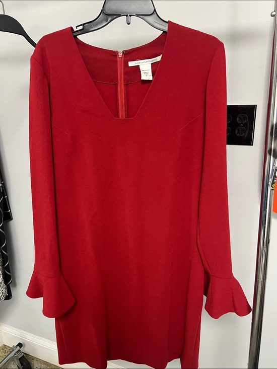 Diane Von Furstenberg Dresses & Skirts - Diane Von Furstenberg Crimson Red Long Sleeve Ruffle Cuff Dress